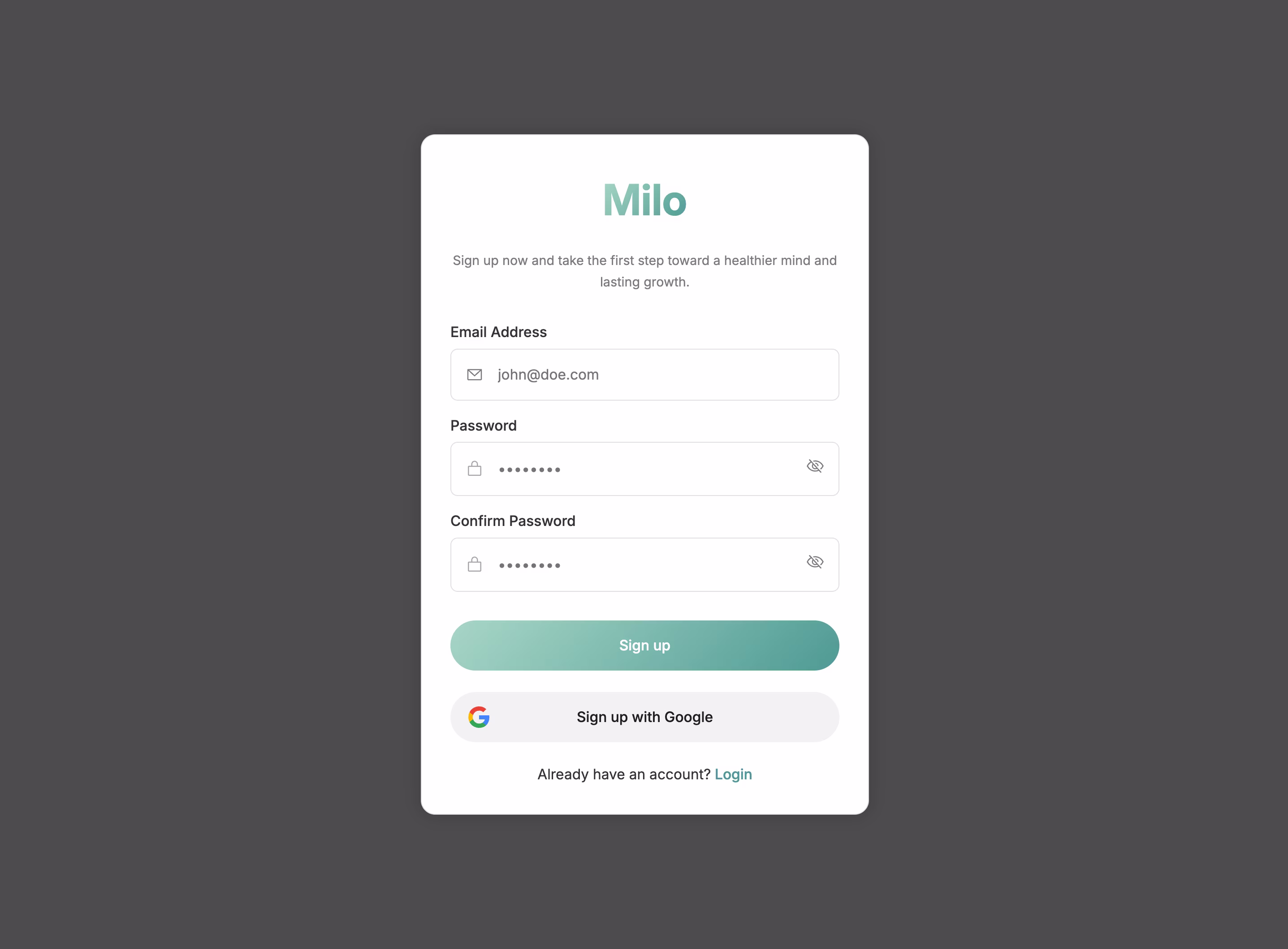 Sign Up Page Chat With Milo